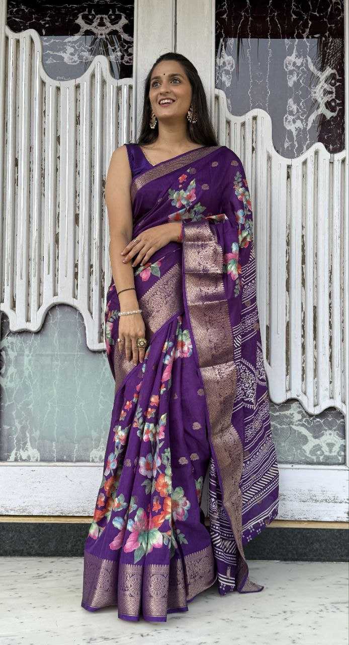 YNF DOLA SILK KESH117 RWC36 SILK SAREES WHOLESALE DOLA SILK ZARI BORDER SILK PRINTED PURPLE SILK SAREES MANUFACTURER - Deevit International