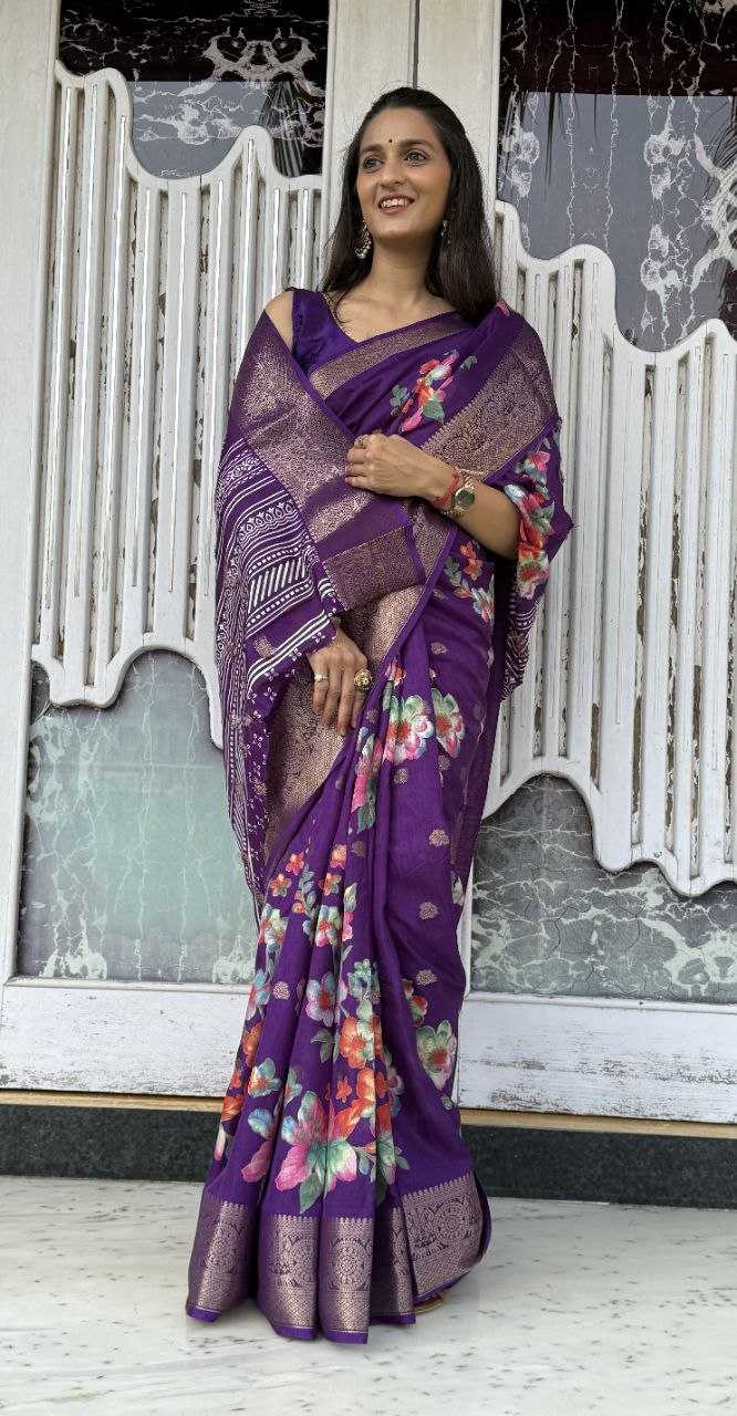 YNF DOLA SILK KESH117 RWC36 SILK SAREES WHOLESALE DOLA SILK ZARI BORDER SILK PRINTED PURPLE SILK SAREES MANUFACTURER - Deevit International