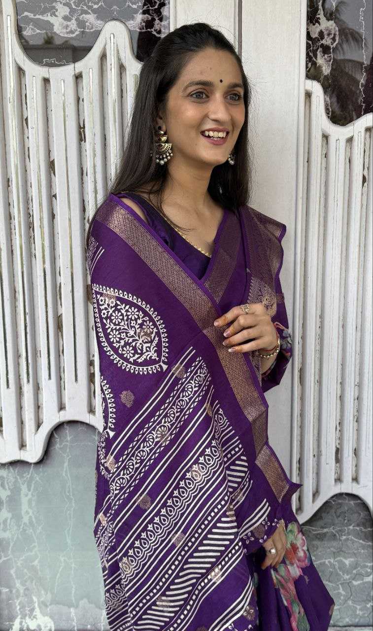 YNF DOLA SILK KESH117 RWC36 SILK SAREES WHOLESALE DOLA SILK ZARI BORDER SILK PRINTED PURPLE SILK SAREES MANUFACTURER - Deevit International