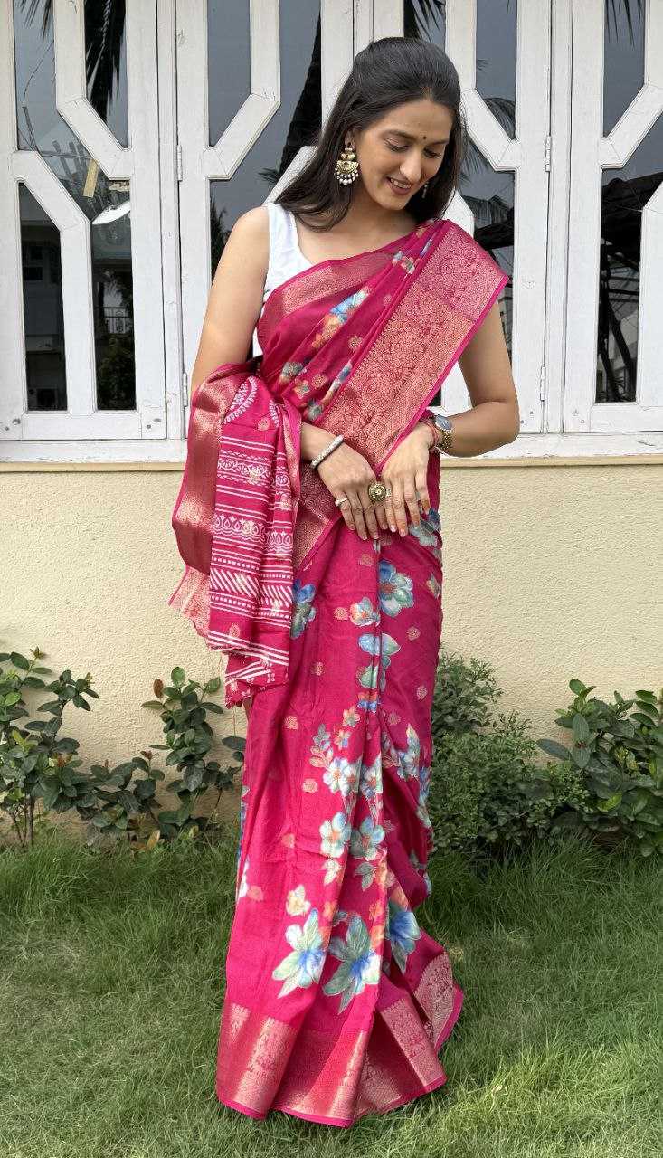 YNF DOLA SILK KESH117 RWC38 SILK SAREES WHOLESALE DOLA SILK ZARI BORDER SILK PRINTED PINK SILK SAREES MANUFACTURER - Deevit International