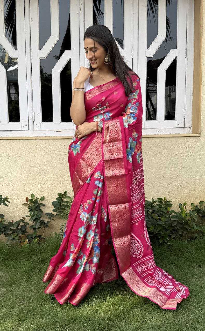 YNF DOLA SILK KESH117 RWC38 SILK SAREES WHOLESALE DOLA SILK ZARI BORDER SILK PRINTED PINK SILK SAREES MANUFACTURER - Deevit International