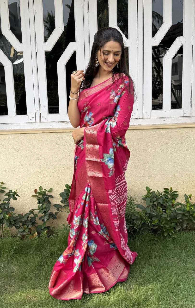 YNF DOLA SILK KESH117 RWC38 SILK SAREES WHOLESALE DOLA SILK ZARI BORDER SILK PRINTED PINK SILK SAREES MANUFACTURER - Deevit International