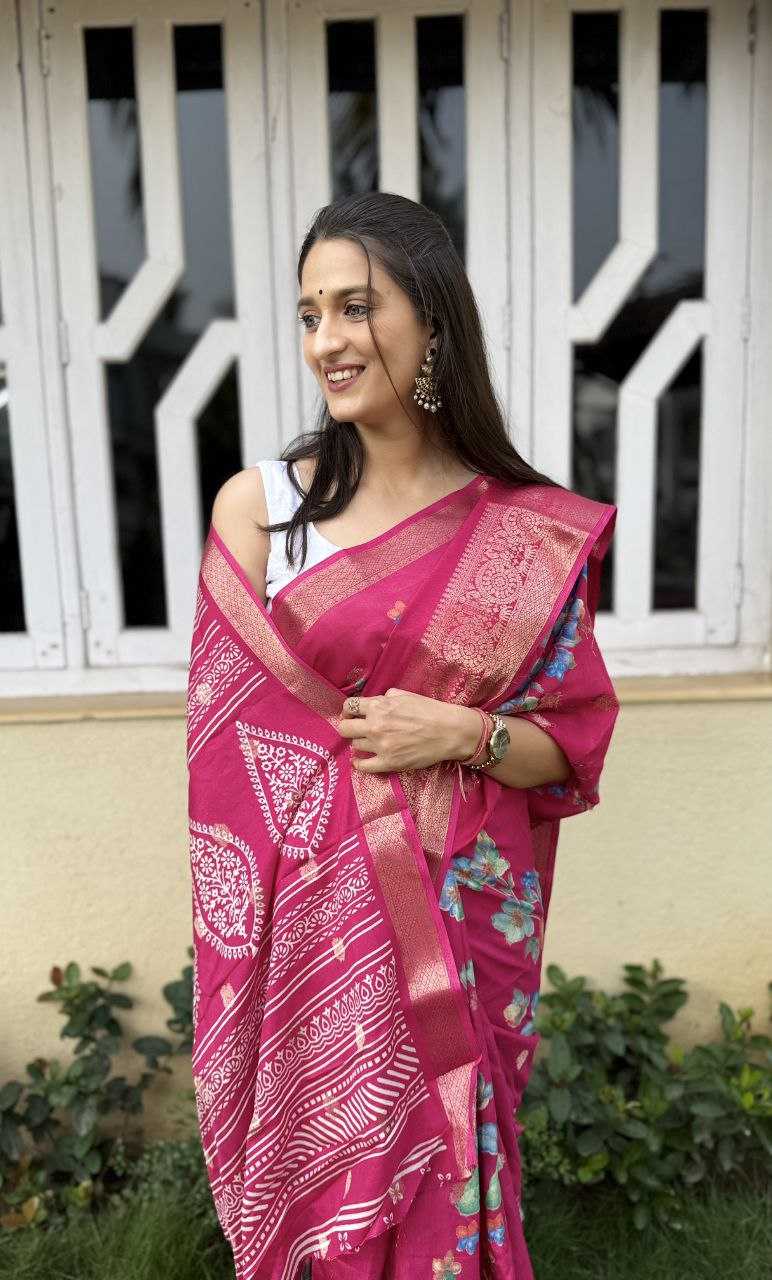 YNF DOLA SILK KESH117 RWC38 SILK SAREES WHOLESALE DOLA SILK ZARI BORDER SILK PRINTED PINK SILK SAREES MANUFACTURER - Deevit International