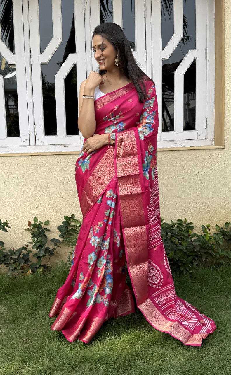 YNF DOLA SILK KESH117 RWC38 SILK SAREES WHOLESALE DOLA SILK ZARI BORDER SILK PRINTED PINK SILK SAREES MANUFACTURER - Deevit International