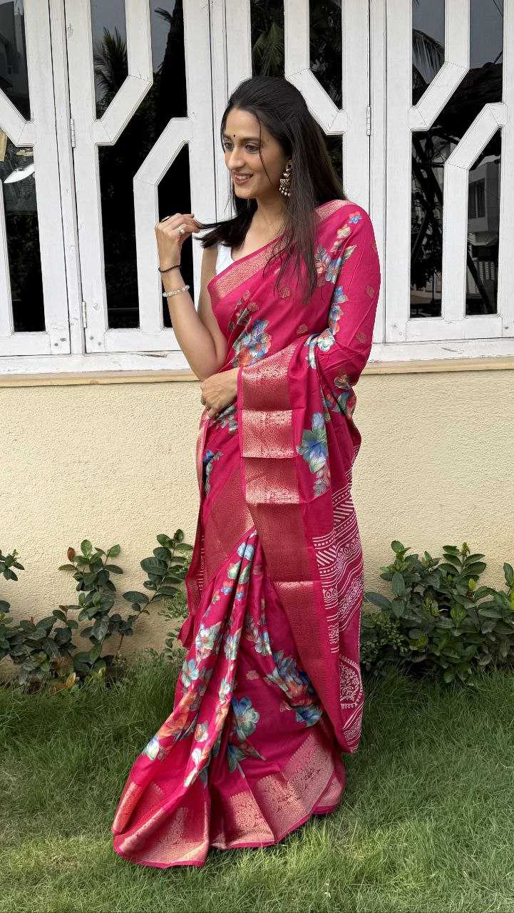 YNF DOLA SILK KESH117 RWC38 SILK SAREES WHOLESALE DOLA SILK ZARI BORDER SILK PRINTED PINK SILK SAREES MANUFACTURER - Deevit International