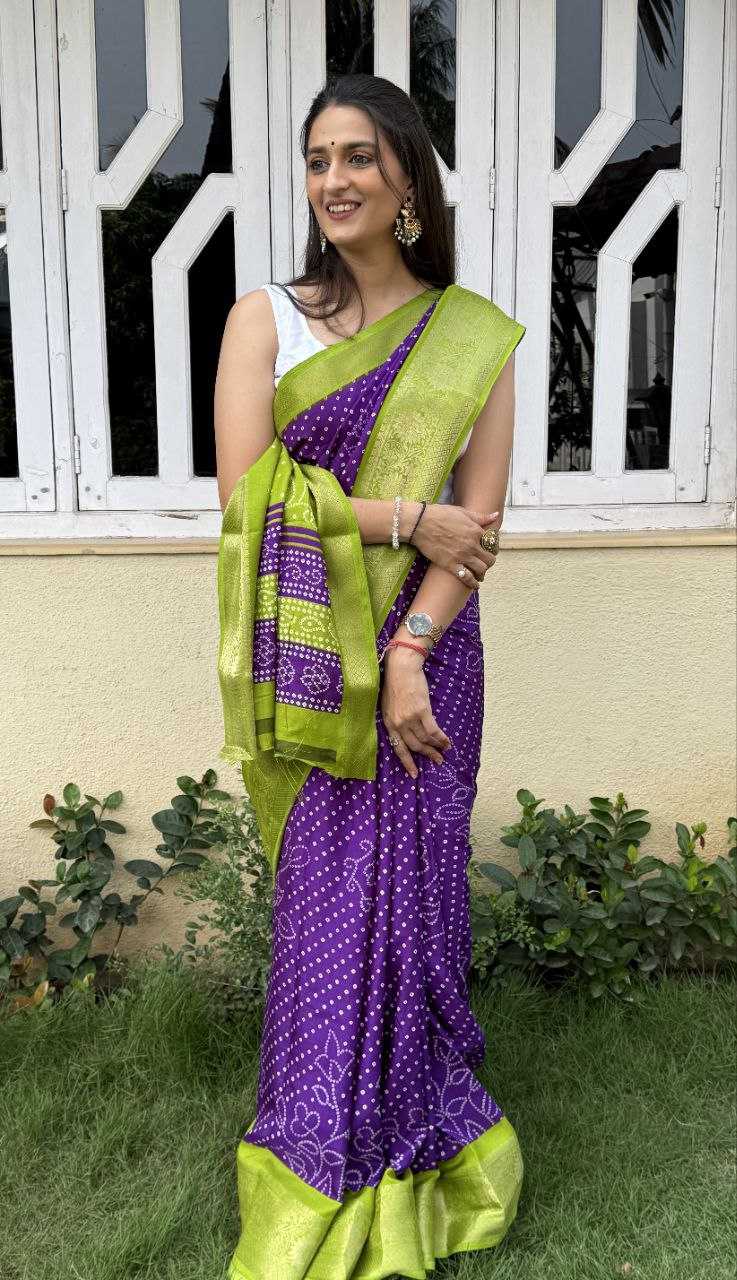 YNF DOLA SILK KESH117 RWC41 SILK SAREES WHOLESALE DOLA SILK ZARI BORDER SILK UNIFORM BANDHANI PURPLE SILK SAREES MANUFACTURER - Deevit International