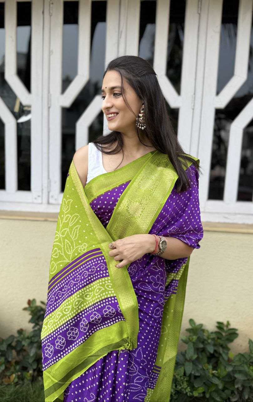 YNF DOLA SILK KESH117 RWC41 SILK SAREES WHOLESALE DOLA SILK ZARI BORDER SILK UNIFORM BANDHANI PURPLE SILK SAREES MANUFACTURER - Deevit International