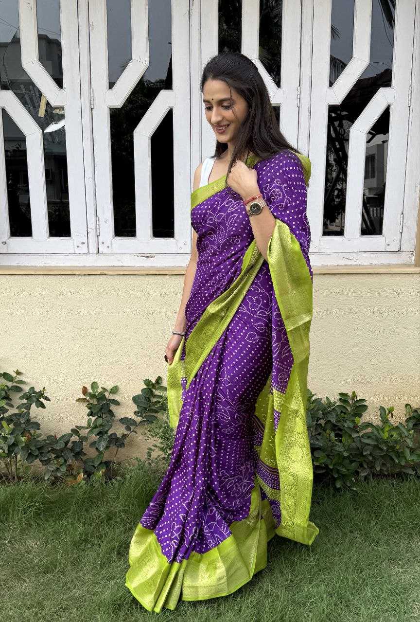 YNF DOLA SILK KESH117 RWC41 SILK SAREES WHOLESALE DOLA SILK ZARI BORDER SILK UNIFORM BANDHANI PURPLE SILK SAREES MANUFACTURER - Deevit International