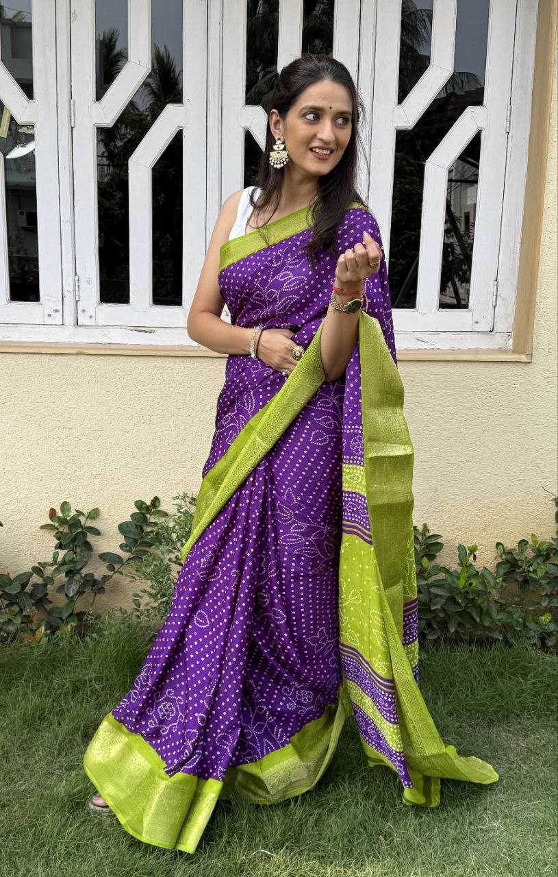 YNF DOLA SILK KESH117 RWC41 SILK SAREES WHOLESALE DOLA SILK ZARI BORDER SILK UNIFORM BANDHANI PURPLE SILK SAREES MANUFACTURER - Deevit International