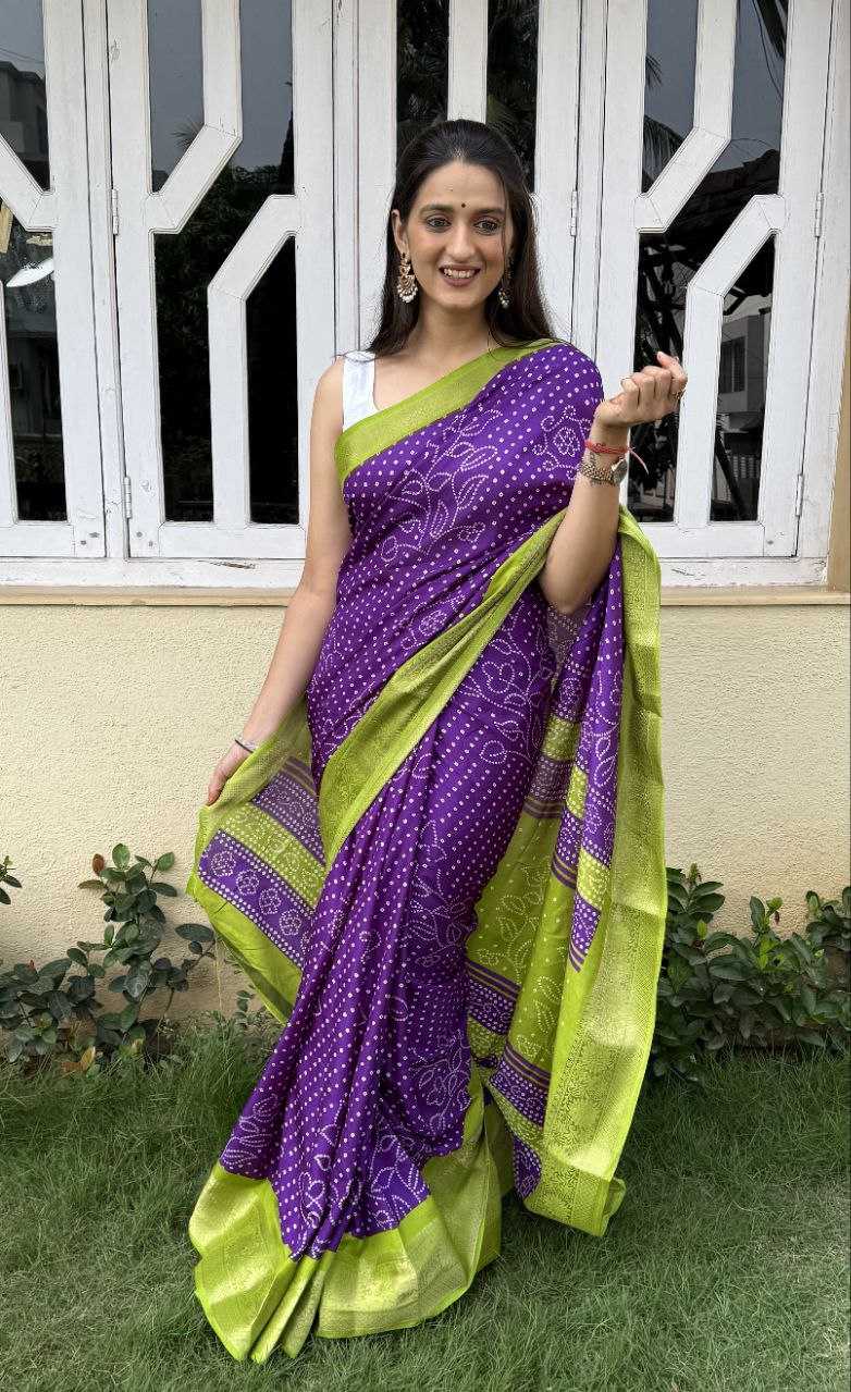 YNF DOLA SILK KESH117 RWC41 SILK SAREES WHOLESALE DOLA SILK ZARI BORDER SILK UNIFORM BANDHANI PURPLE SILK SAREES MANUFACTURER - Deevit International