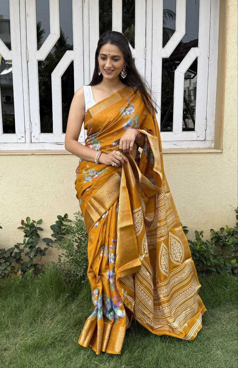 YNF DOLA SILK KESH117 RWC42 SILK SAREES WHOLESALE DOLA SILK ZARI BORDER SILK PRINTED HALDI OUTFITS SAREES MANUFACTURER - Deevit International