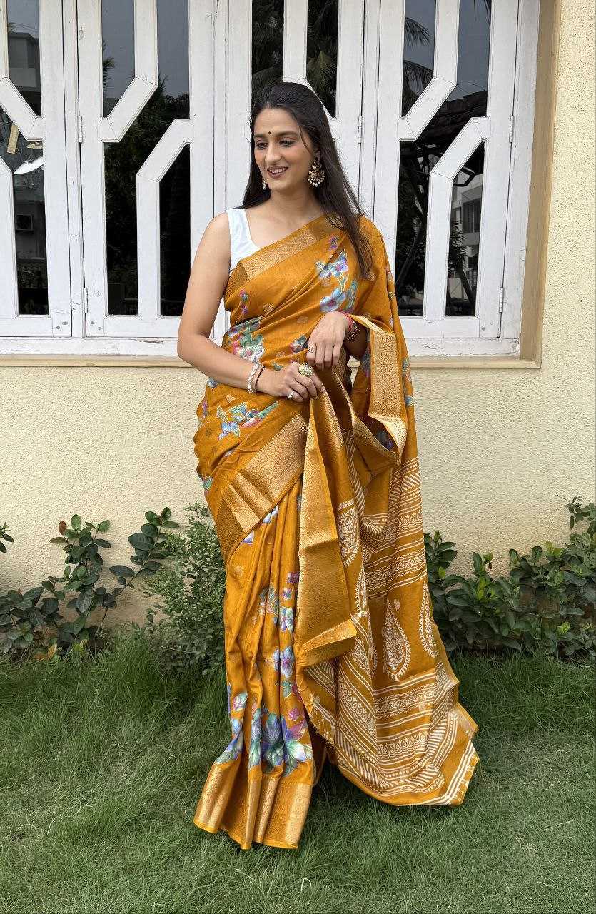 YNF DOLA SILK KESH117 RWC42 SILK SAREES WHOLESALE DOLA SILK ZARI BORDER SILK PRINTED HALDI OUTFITS SAREES MANUFACTURER - Deevit International