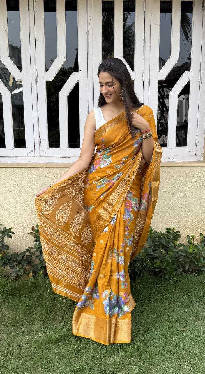 YNF DOLA SILK KESH117 RWC42 SILK SAREES WHOLESALE DOLA SILK ZARI BORDER SILK PRINTED HALDI OUTFITS SAREES MANUFACTURER - Deevit International