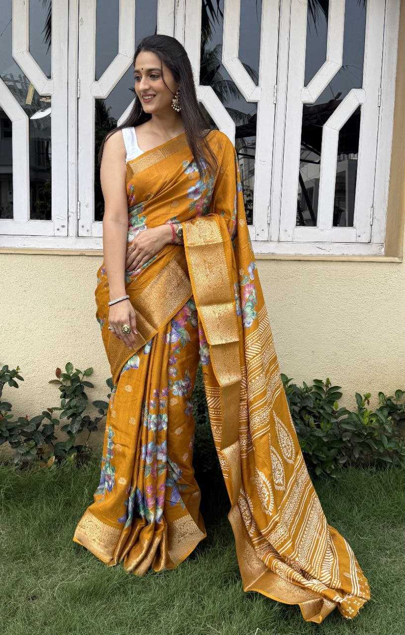 YNF DOLA SILK KESH117 RWC42 SILK SAREES WHOLESALE DOLA SILK ZARI BORDER SILK PRINTED HALDI OUTFITS SAREES MANUFACTURER - Deevit International