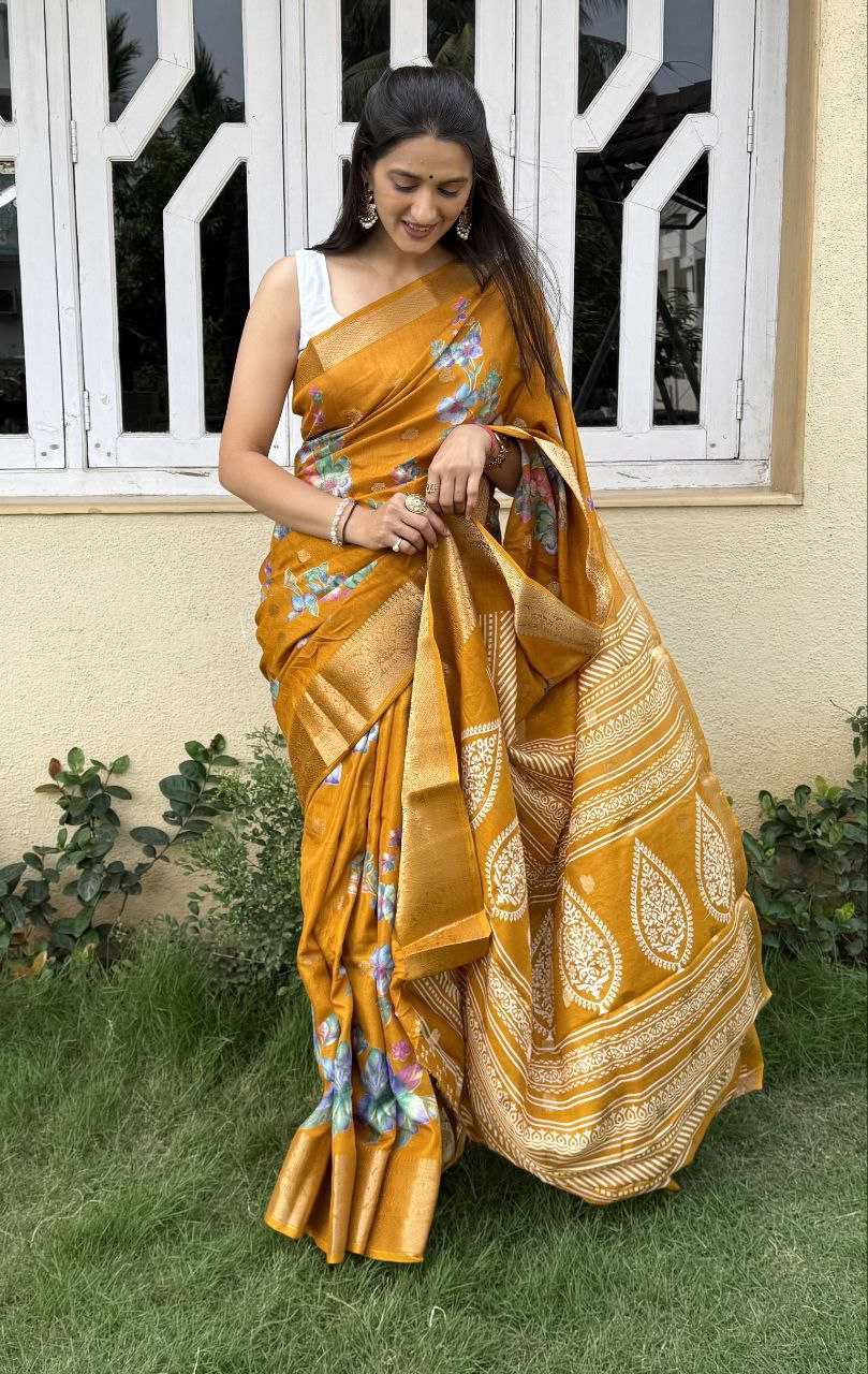 YNF DOLA SILK KESH117 RWC42 SILK SAREES WHOLESALE DOLA SILK ZARI BORDER SILK PRINTED HALDI OUTFITS SAREES MANUFACTURER - Deevit International