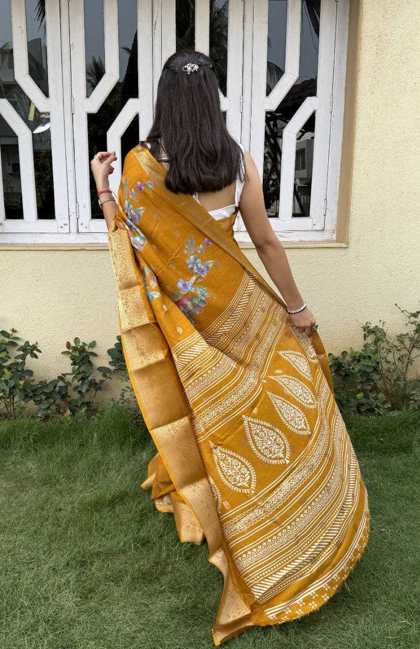 YNF DOLA SILK KESH117 RWC42 SILK SAREES WHOLESALE DOLA SILK ZARI BORDER SILK PRINTED HALDI OUTFITS SAREES MANUFACTURER - Deevit International