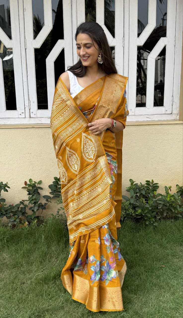 YNF DOLA SILK KESH117 RWC42 SILK SAREES WHOLESALE DOLA SILK ZARI BORDER SILK PRINTED HALDI OUTFITS SAREES MANUFACTURER - Deevit International