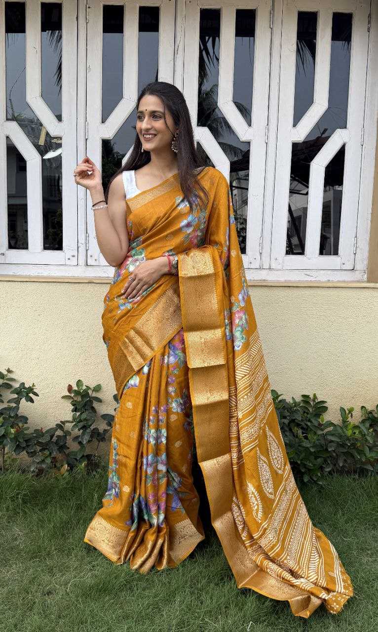 YNF DOLA SILK KESH117 RWC42 SILK SAREES WHOLESALE DOLA SILK ZARI BORDER SILK PRINTED HALDI OUTFITS SAREES MANUFACTURER - Deevit International