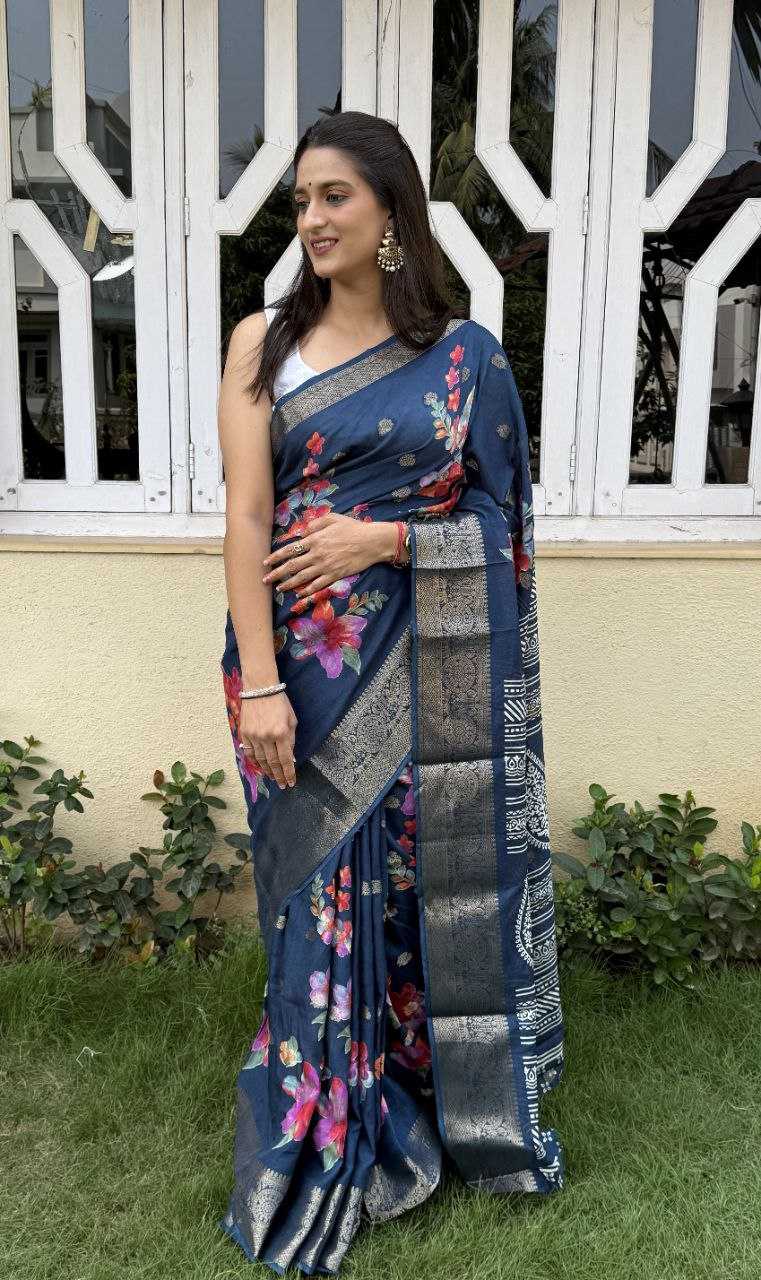 YNF DOLA SILK KESH117 RWC45 SILK SAREES WHOLESALE DOLA SILK ZARI BORDER SILK PRINTED BLUE SILK SAREES MANUFACTURER - Deevit International