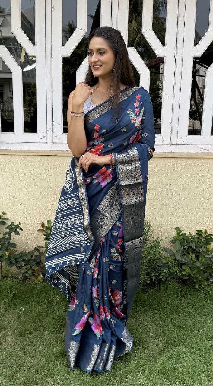 YNF DOLA SILK KESH117 RWC45 SILK SAREES WHOLESALE DOLA SILK ZARI BORDER SILK PRINTED BLUE SILK SAREES MANUFACTURER - Deevit International