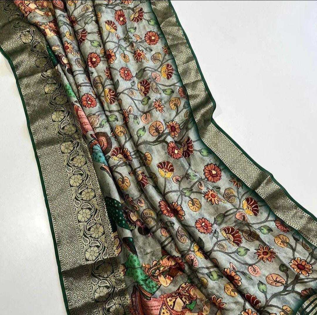 YNF DOLA SILK RIN149 MKD139 SILK SAREES WHOLESALE DOLA SILK ZARI BORDER SILK PRINTED SILK KALAMKARI SILK SAREES MANUFACTURER - Deevit International