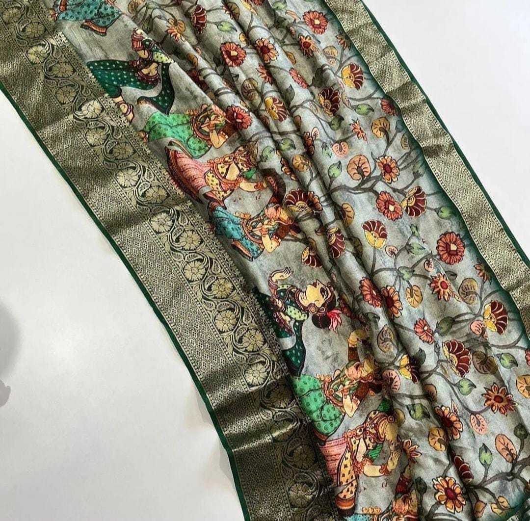 YNF DOLA SILK RIN149 MKD139 SILK SAREES WHOLESALE DOLA SILK ZARI BORDER SILK PRINTED SILK KALAMKARI SILK SAREES MANUFACTURER - Deevit International