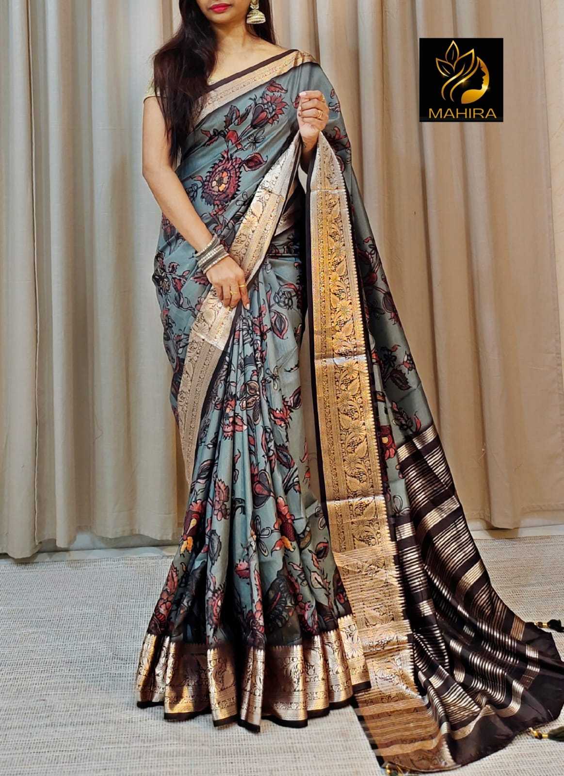 YNF DOLA SILK RIN149 MKD152 SILK SAREES WHOLESALE DOLA SILK ZARI BORDER SILK PRINTED SILK KALAMKARI SILK SAREES MANUFACTURER - Deevit International