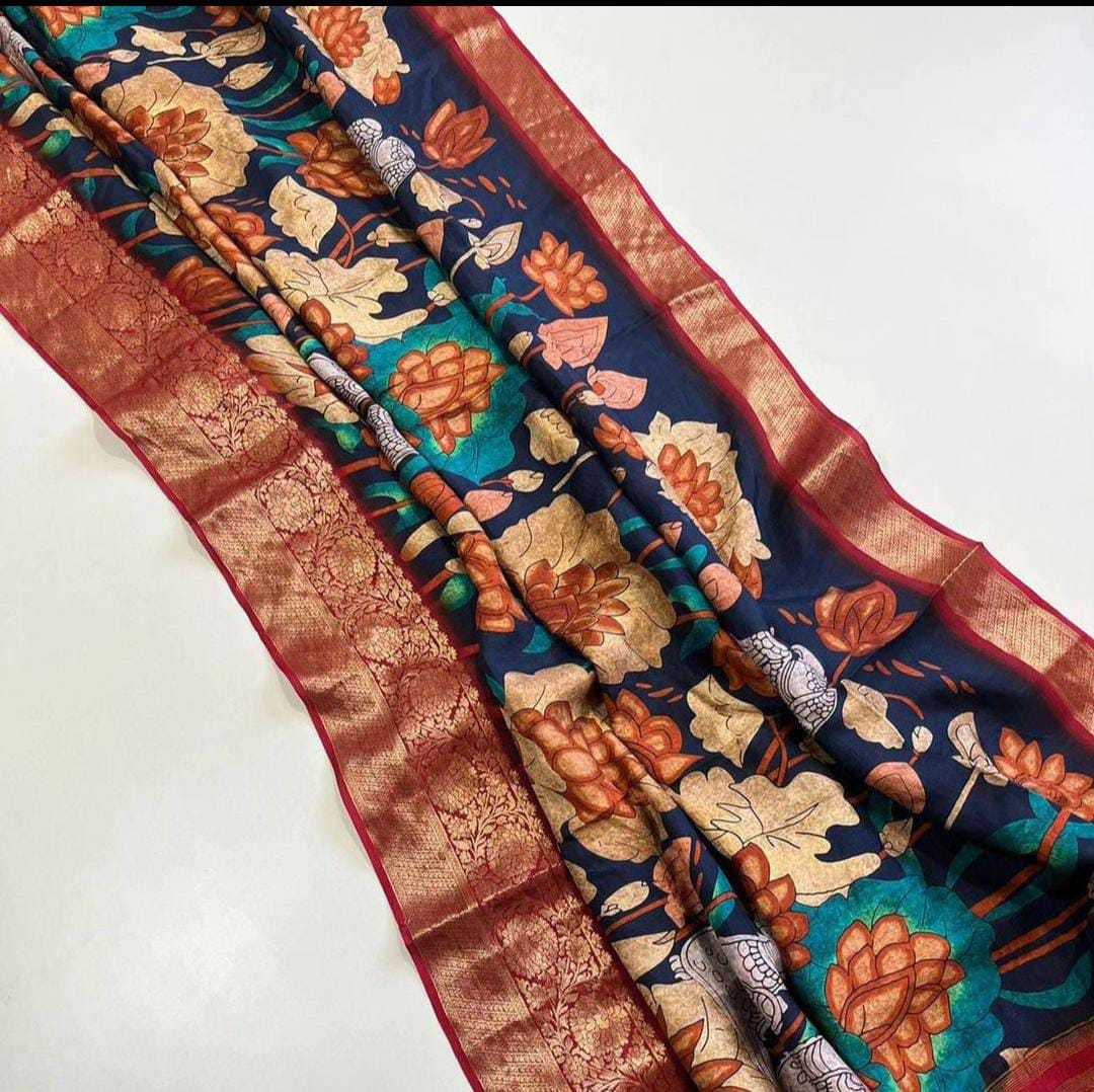 YNF DOLA SILK RIN149 MKD156 SILK SAREES WHOLESALE DOLA SILK ZARI BORDER SILK PRINTED SILK KALAMKARI SILK SAREES MANUFACTURER - Deevit International