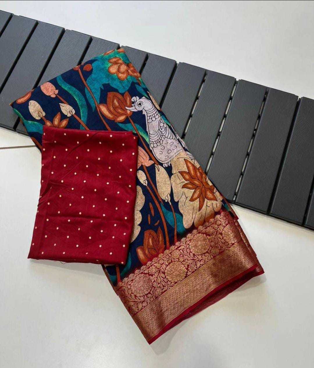 YNF DOLA SILK RIN149 MKD156 SILK SAREES WHOLESALE DOLA SILK ZARI BORDER SILK PRINTED SILK KALAMKARI SILK SAREES MANUFACTURER - Deevit International