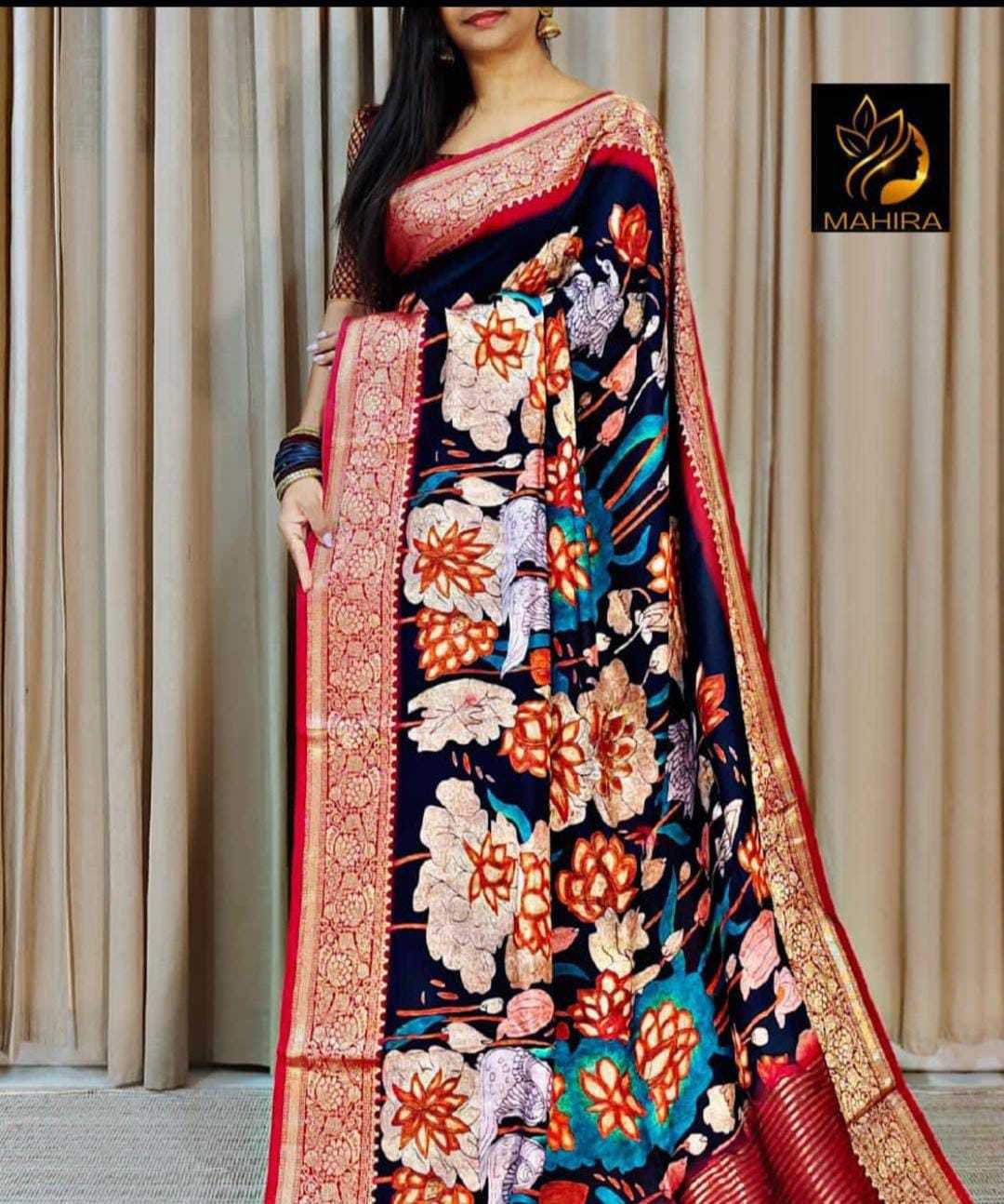 YNF DOLA SILK RIN149 MKD156 SILK SAREES WHOLESALE DOLA SILK ZARI BORDER SILK PRINTED SILK KALAMKARI SILK SAREES MANUFACTURER - Deevit International