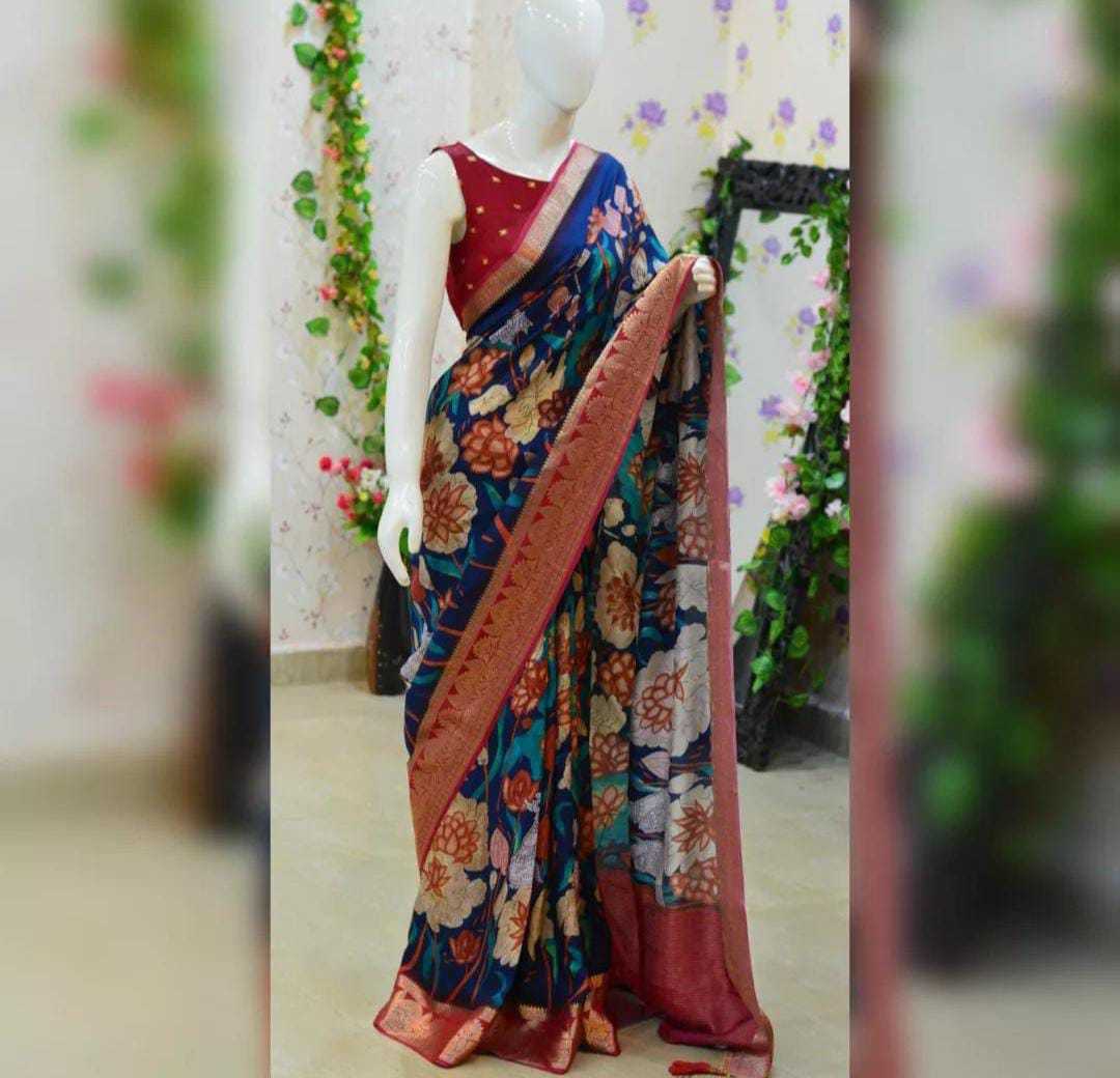 YNF DOLA SILK RIN149 MKD156 SILK SAREES WHOLESALE DOLA SILK ZARI BORDER SILK PRINTED SILK KALAMKARI SILK SAREES MANUFACTURER - Deevit International