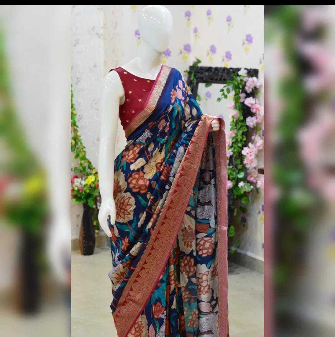 YNF DOLA SILK RIN149 MKD156 SILK SAREES WHOLESALE DOLA SILK ZARI BORDER SILK PRINTED SILK KALAMKARI SILK SAREES MANUFACTURER - Deevit International