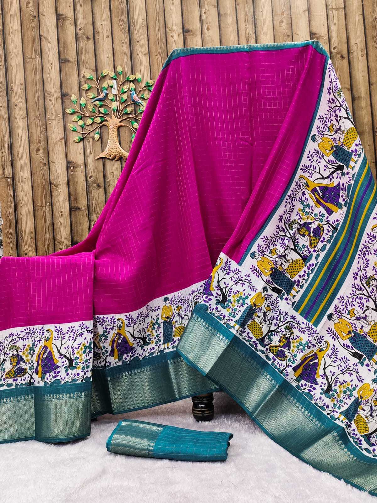 YNF DOLA SILK RIN149 MKD160 SILK SAREES WHOLESALE DOLA SILK ZARI BORDER SILK KALAMKARI SILK SAREES MANUFACTURER - Deevit International