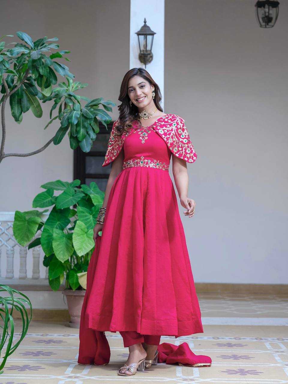 YNF FAUX GEORGETTE KESH143 440 GOWNS WHOLESALE WEDDING EMBROIDERY ANARKALI SILK PINK GOWNS MANUFACTURER - Deevit International