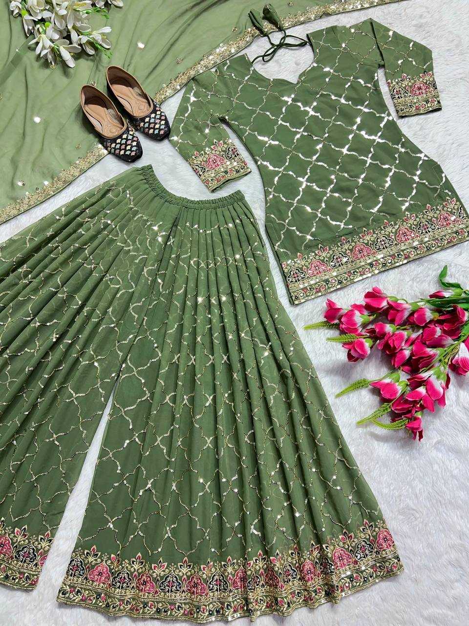 YNF FAUX GEORGETTE KESH144 5017 SUITS & DRESSES PALAZZO EMBROPIDERY GEORGETTE WEDDING MEHENDI OUTFITS SUITS MANUFACTURE - Deevit International