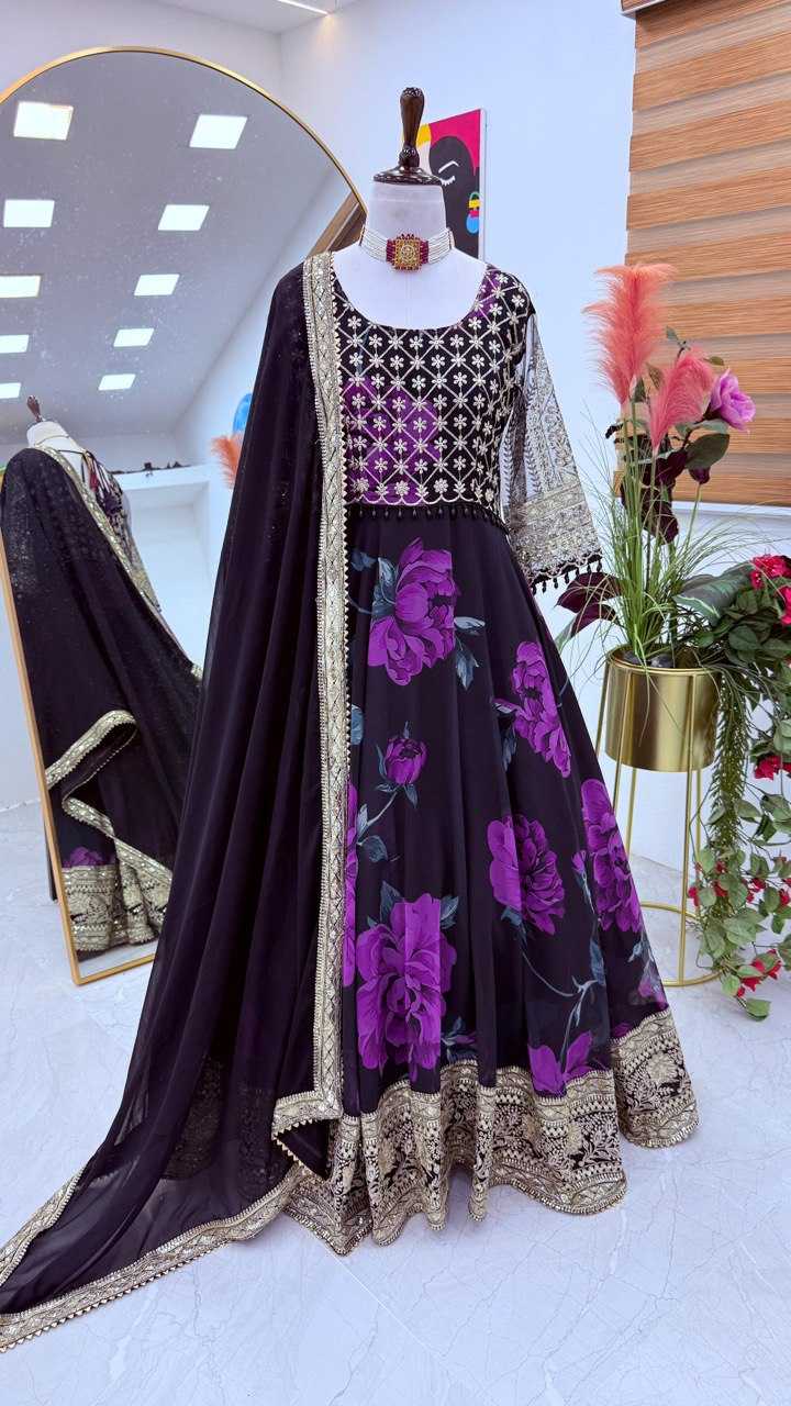 YNF FAUX GEORGETTE KESH158 10106 GOWNS WHOLESALE PURPLE GEORGETTE ANARKALI PRINTED GOWNS MANUFACTURER - Deevit International