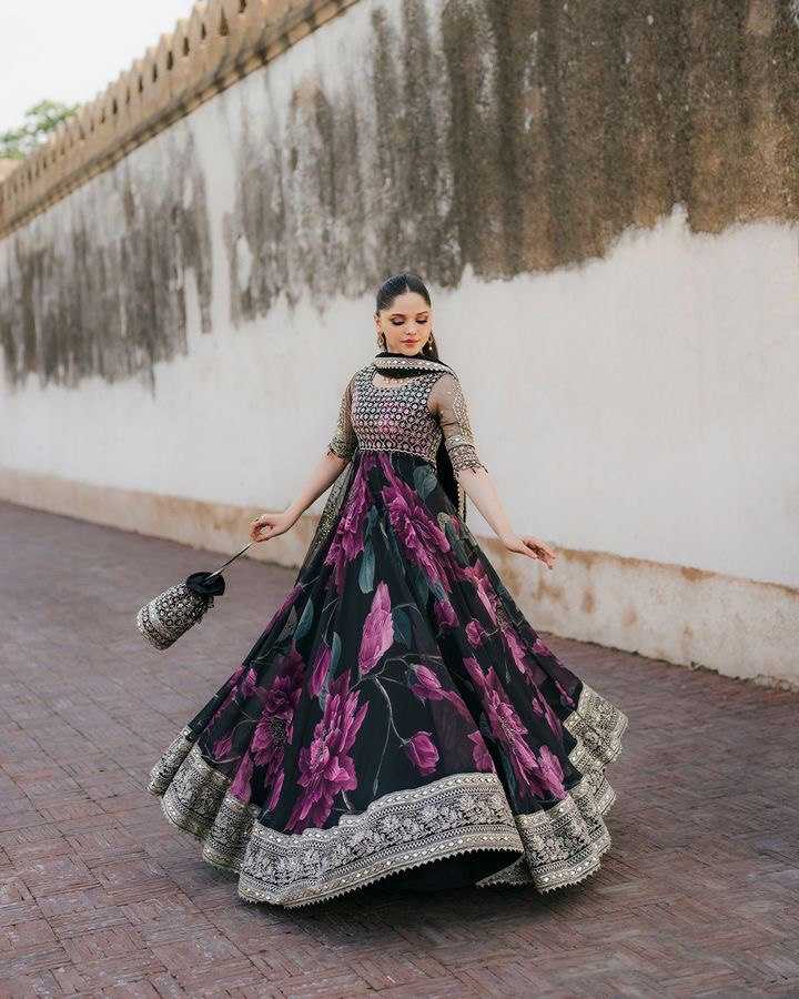 YNF FAUX GEORGETTE KESH158 10106 GOWNS WHOLESALE PURPLE GEORGETTE ANARKALI PRINTED GOWNS MANUFACTURER - Deevit International