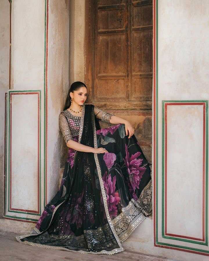 YNF FAUX GEORGETTE KESH158 10106 GOWNS WHOLESALE PURPLE GEORGETTE ANARKALI PRINTED GOWNS MANUFACTURER - Deevit International