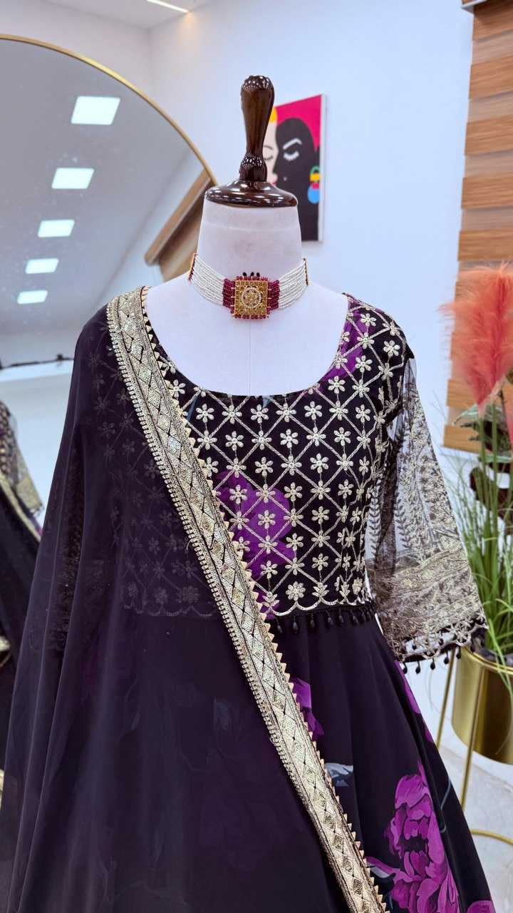 YNF FAUX GEORGETTE KESH158 10106 GOWNS WHOLESALE PURPLE GEORGETTE ANARKALI PRINTED GOWNS MANUFACTURER - Deevit International