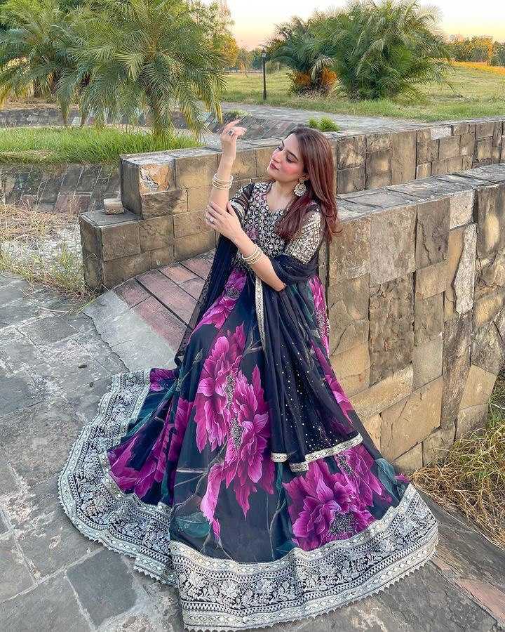 YNF FAUX GEORGETTE KESH158 10106 GOWNS WHOLESALE PURPLE GEORGETTE ANARKALI PRINTED GOWNS MANUFACTURER - Deevit International