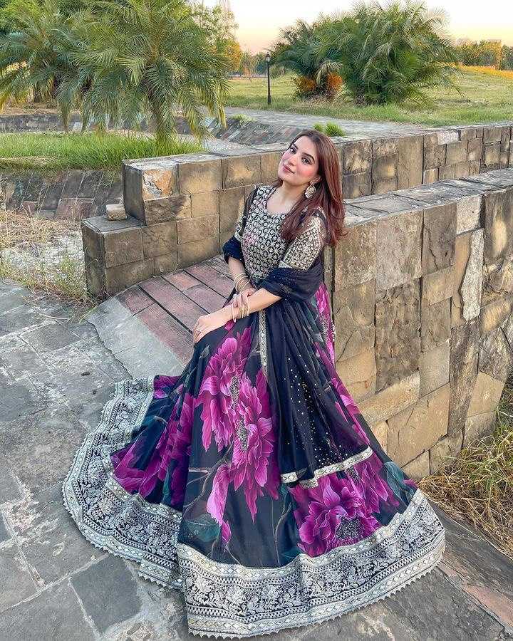 YNF FAUX GEORGETTE KESH158 10106 GOWNS WHOLESALE PURPLE GEORGETTE ANARKALI PRINTED GOWNS MANUFACTURER - Deevit International