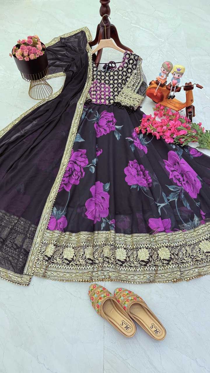 YNF FAUX GEORGETTE KESH158 10106 GOWNS WHOLESALE PURPLE GEORGETTE ANARKALI PRINTED GOWNS MANUFACTURER - Deevit International