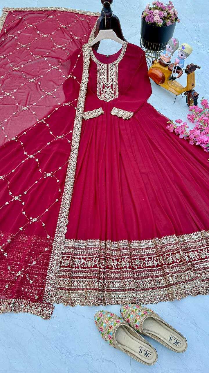 YNF FAUX GEORGETTE KESH158 5044 GOWNS WHOLESALE GEORGETTE EMBROIDERY RED WEDDING LONG GOWNS MANUFACTURE - Deevit International