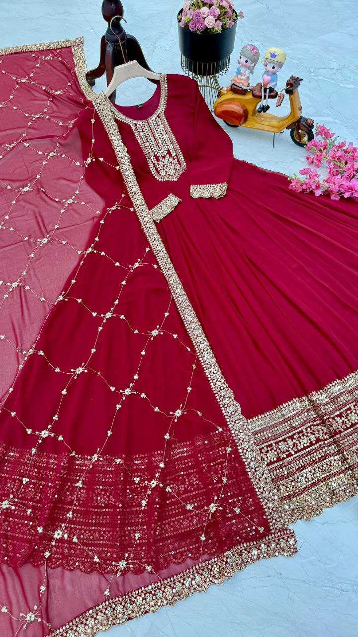 YNF FAUX GEORGETTE KESH158 5044 GOWNS WHOLESALE GEORGETTE EMBROIDERY RED WEDDING LONG GOWNS MANUFACTURE - Deevit International