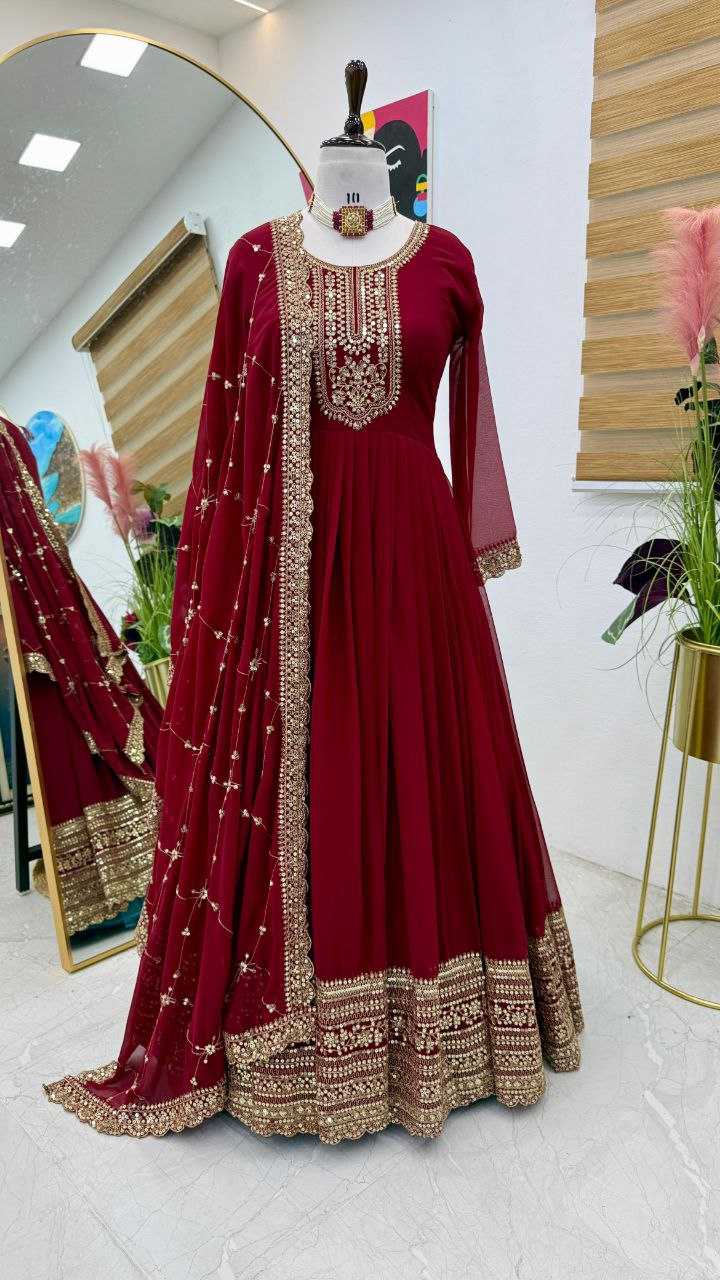 YNF FAUX GEORGETTE KESH158 5044 GOWNS WHOLESALE GEORGETTE EMBROIDERY RED WEDDING LONG GOWNS MANUFACTURE - Deevit International