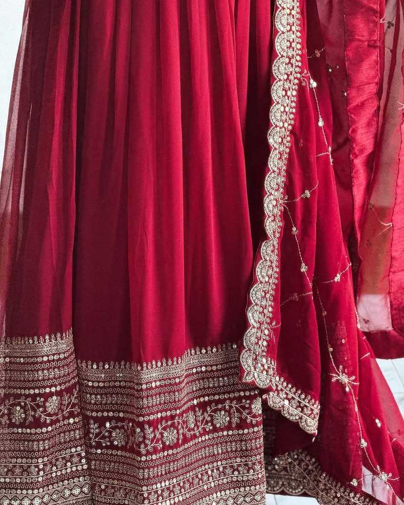 YNF FAUX GEORGETTE KESH158 5044 GOWNS WHOLESALE GEORGETTE EMBROIDERY RED WEDDING LONG GOWNS MANUFACTURE - Deevit International