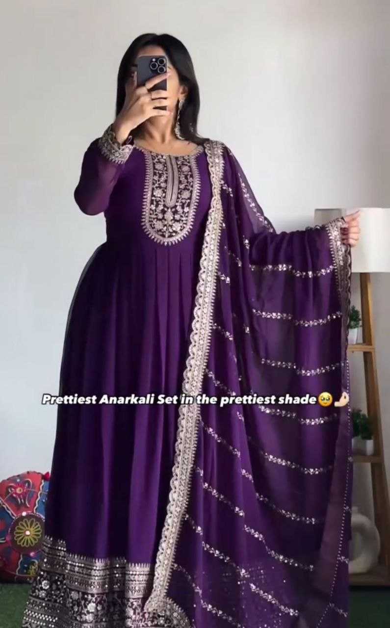 YNF FAUX GEORGETTE KESH158 5046 GOWNS WHOLESALE WEDDING EMBROIDERY PURPLE GEORGETTE GOWNS MANUFACTURER - Deevit International