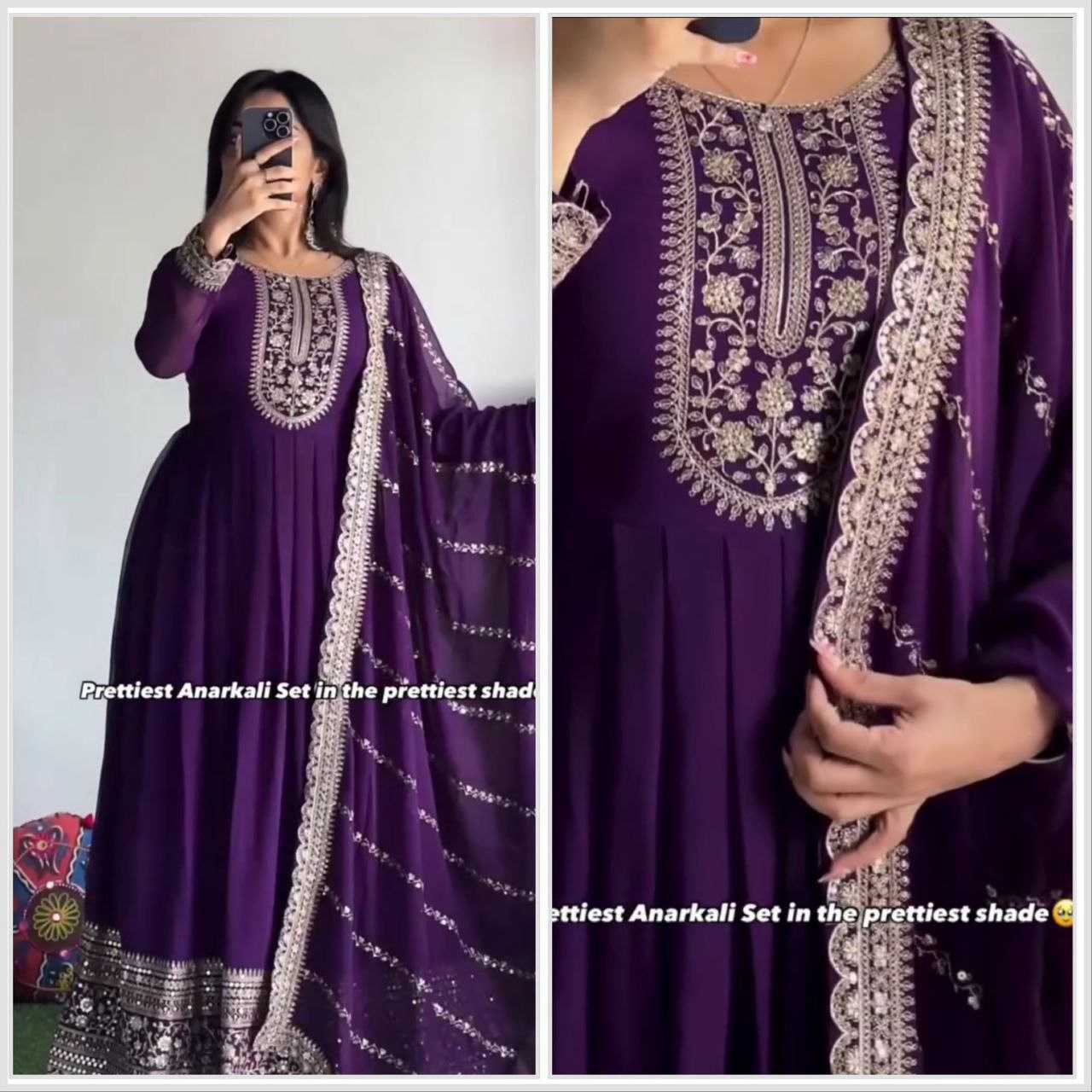 YNF FAUX GEORGETTE KESH158 5046 GOWNS WHOLESALE WEDDING EMBROIDERY PURPLE GEORGETTE GOWNS MANUFACTURER - Deevit International