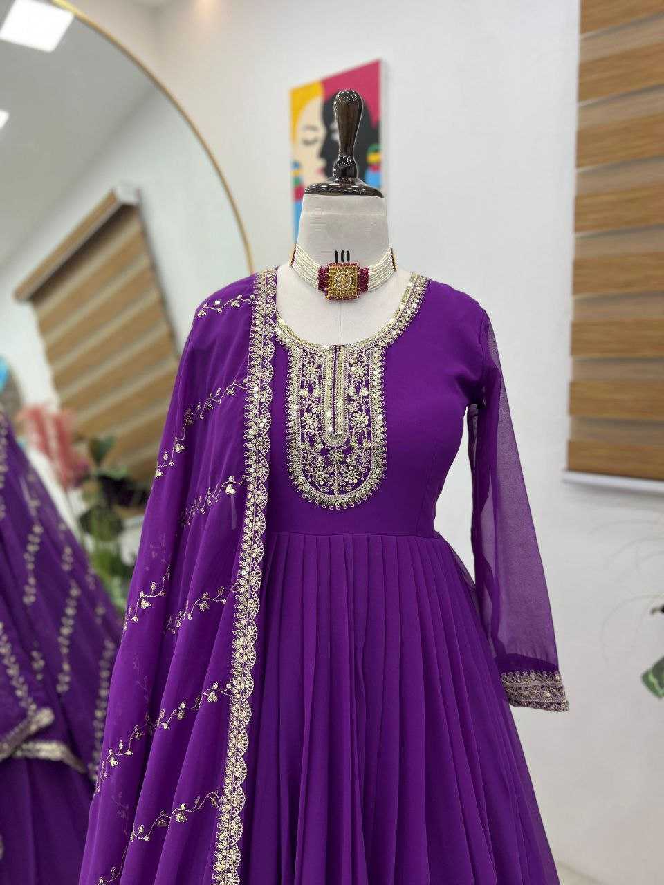 YNF FAUX GEORGETTE KESH158 5046 GOWNS WHOLESALE WEDDING EMBROIDERY PURPLE GEORGETTE GOWNS MANUFACTURER - Deevit International