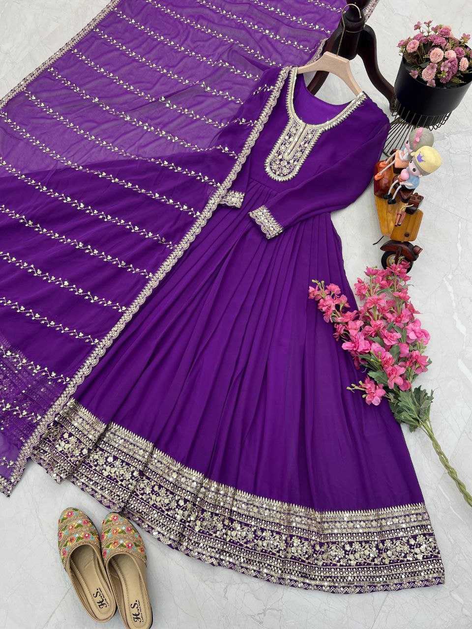 YNF FAUX GEORGETTE KESH158 5046 GOWNS WHOLESALE WEDDING EMBROIDERY PURPLE GEORGETTE GOWNS MANUFACTURER - Deevit International